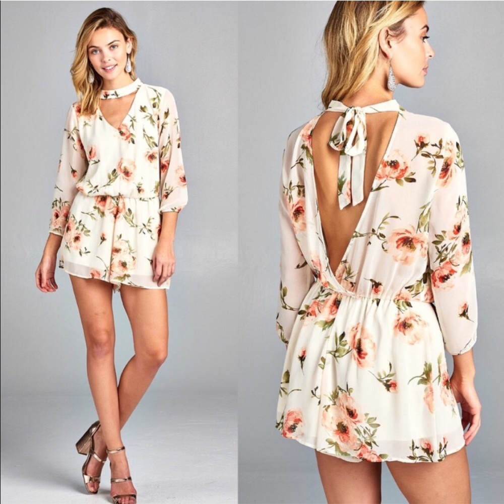 30% OFF 2/MORE NWT Floral Romper Choker Neckline - Picture 2 of 4